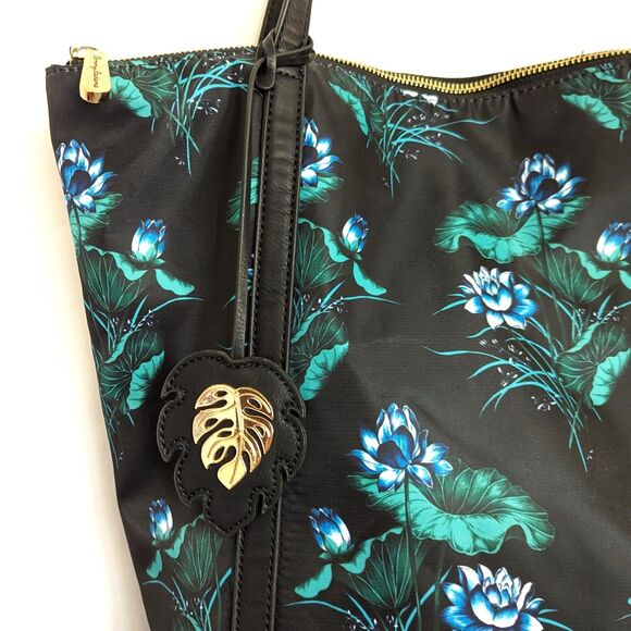 Tommy Bahama Siesta Key Black Water Lilies Zip Tote Tropical Nature Floral - Picture 3 of 12
